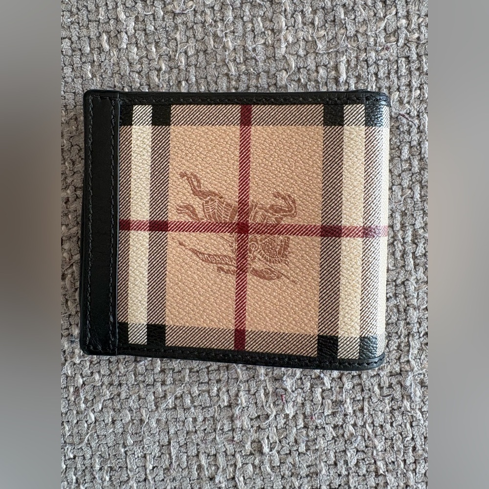 Burberry Nova Check Bifold Wallet Black Leather Authentic